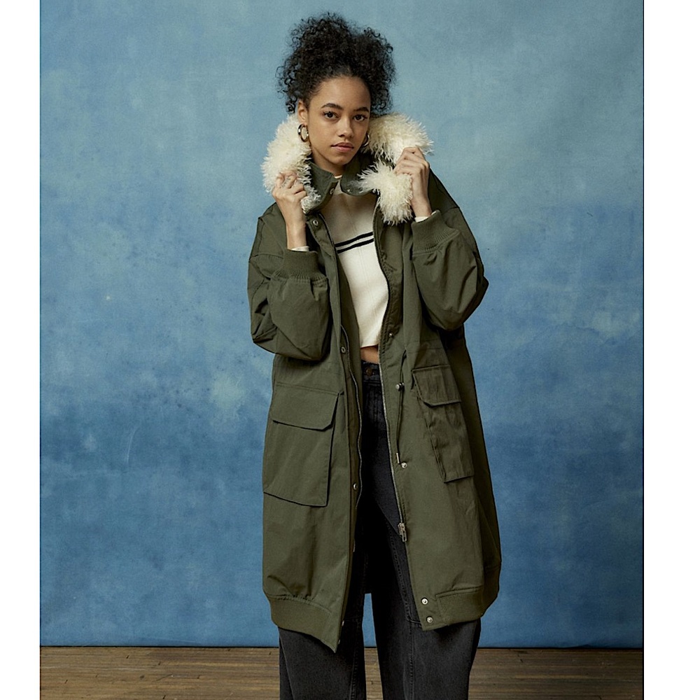 NWT UO Alka Utility Trench Parka Coat w/ Faux Fur